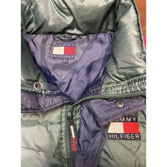 VTG 90s Duck Down Feather Tommy Hilfiger Puffer Jacket Gucci Color Block Size L - Picture 3 of 13